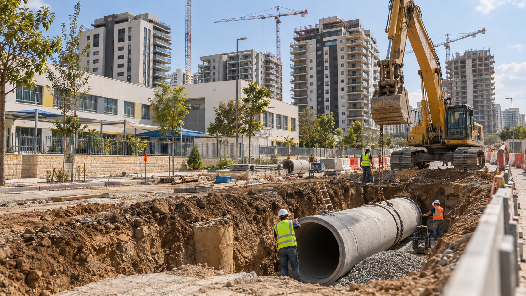 עבודות להנחת תשתיות ניקוז וביוב בשכונת מגורים העוברת התחדשות עירונית